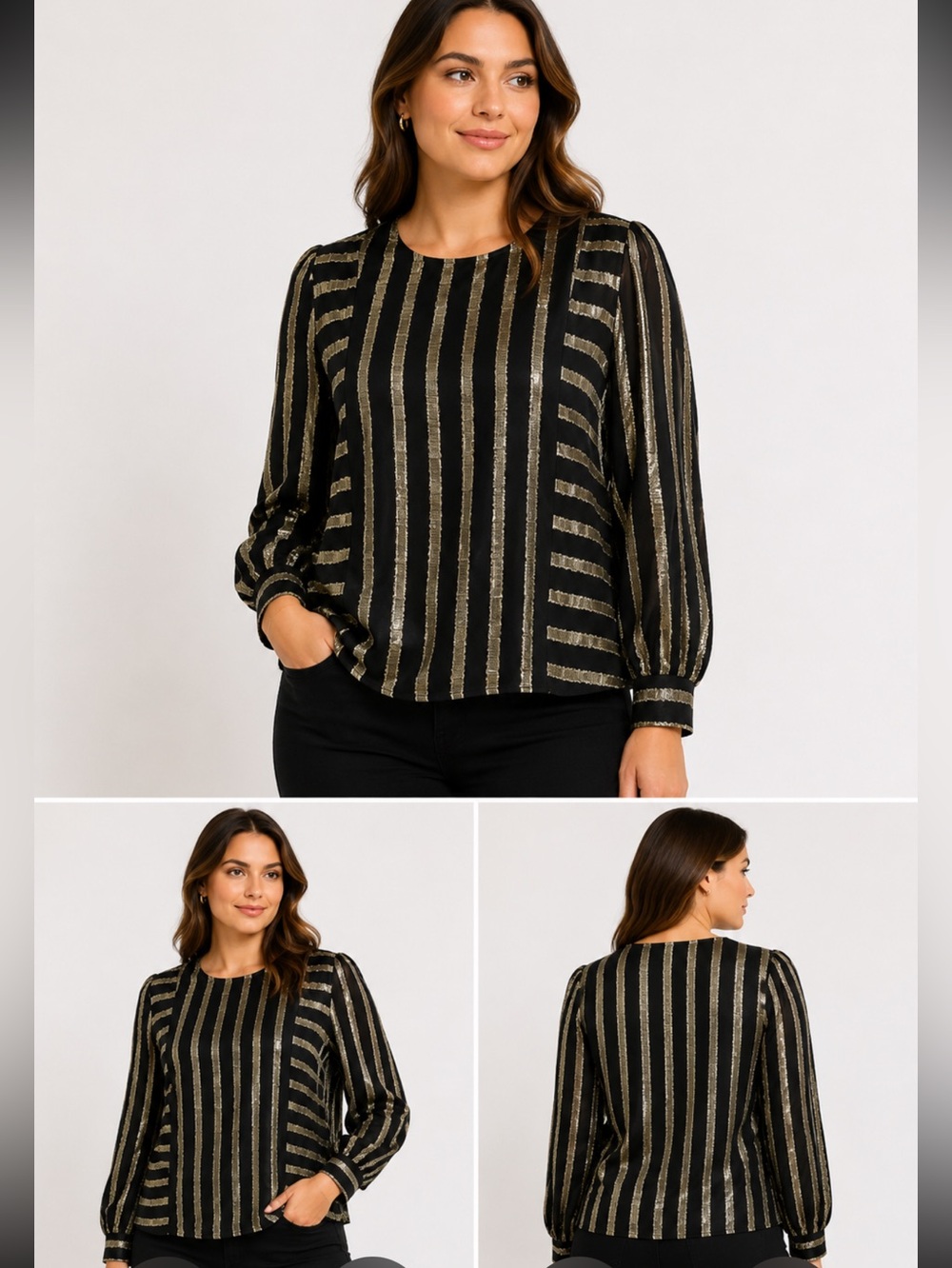 Alfani gold black striped metallic top size Small new with tags holiday even
